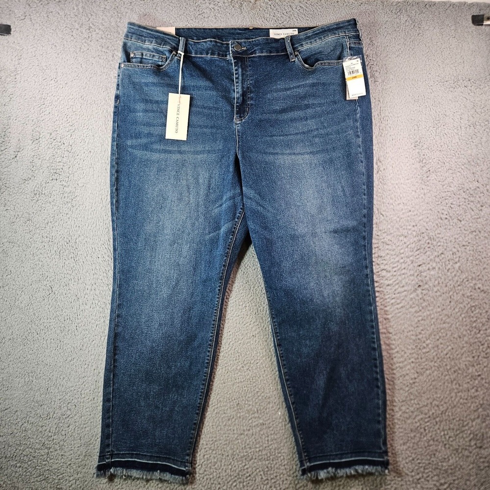 $109 NWT Vince Camuto Jeans Women 24 W Ankle Stretch‎  Zip Fly Raw Hem Blue  NEW
